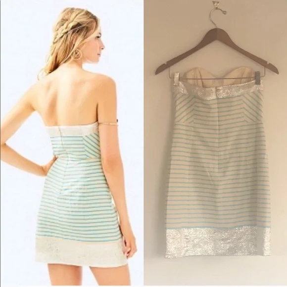Lilly Pulitzer Strapless Mini Dress in Blue and White - Picture 5 of 7